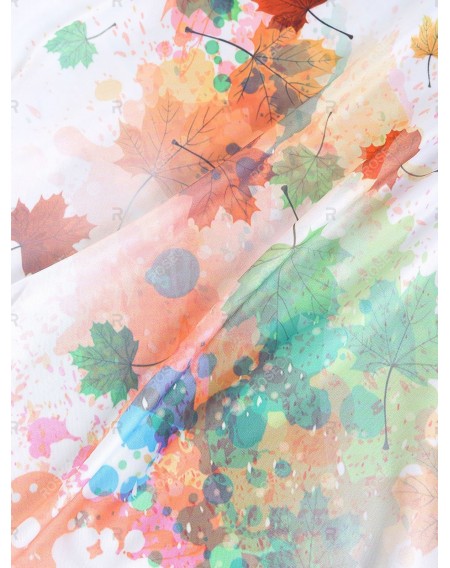 Paint Splatter Maple Leaf Print Round Neck T-shirt - M