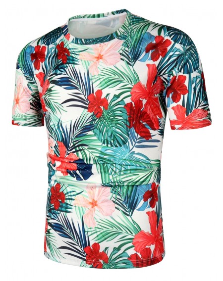 Floral Plant Print Short Sleeves T-shirt - S