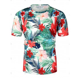 Floral Plant Print Short Sleeves T-shirt - S
