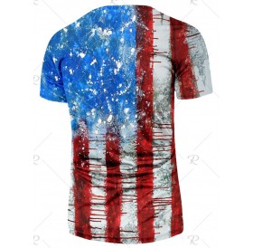 Retro Stripes Flag Print Short Sleeves T-shirt - Xl