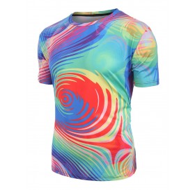 Short Sleeves Colorful Swirl Print Casual T-shirt - 2xl