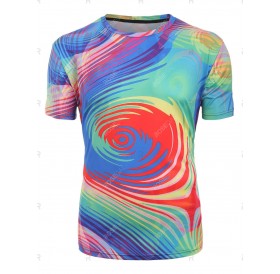 Short Sleeves Colorful Swirl Print Casual T-shirt - 2xl