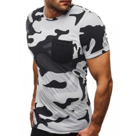 Pocket Decoration Camouflage Print Casual T-shirt - M