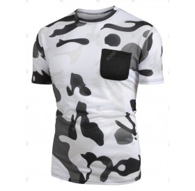Pocket Decoration Camouflage Print Casual T-shirt - M