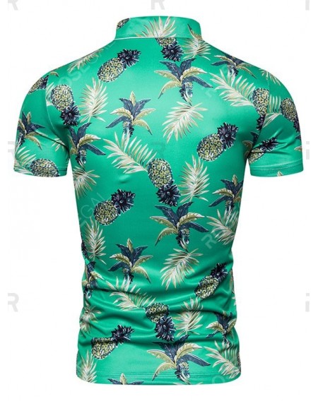 Palm Tree Pineapple Print Shirt Collar T Shirt - Xl