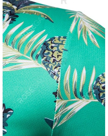 Palm Tree Pineapple Print Shirt Collar T Shirt - Xl