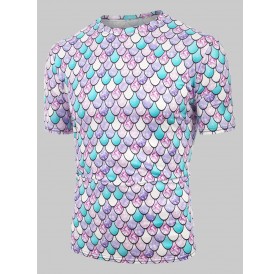 Colorful Fish Scale Print Short Sleeve T Shirt - 3xl