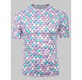 Colorful Fish Scale Print Short Sleeve T Shirt - 3xl