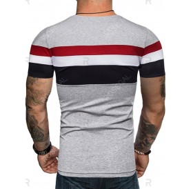 Contrast Striped Patch Casual T Shirt - M