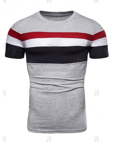 Contrast Striped Patch Casual T Shirt - M