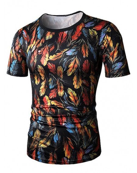 Feather Pattern Short Sleeves T-shirt - M