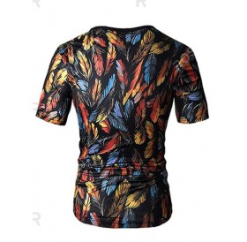 Feather Pattern Short Sleeves T-shirt - M