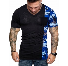 Camouflage Print Splicing Chest Pocket T-shirt - 2xl