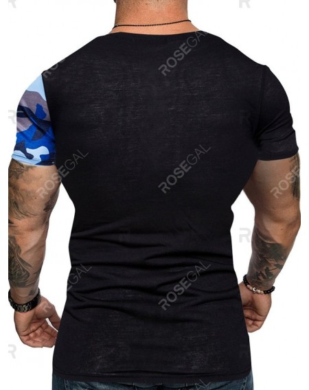 Camouflage Print Splicing Chest Pocket T-shirt - 2xl