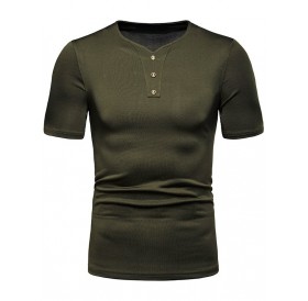 Button Decor Solid Color T Shirt - Xl