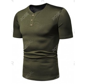 Button Decor Solid Color T Shirt - Xl