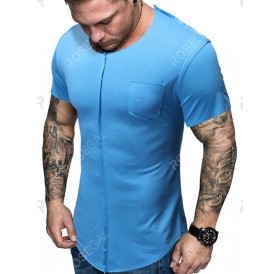 Solid Color Curved Hem Spliced T-shirt - L