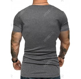 V-neck Zipper False Leather Spliced Casual T-shirt - L