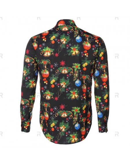 Turn-down Collar Long Sleeve Christmas Print Button Slim Men Shirt - 3xl