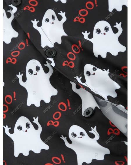 Halloween Ghost Print Button Up Shirt - L