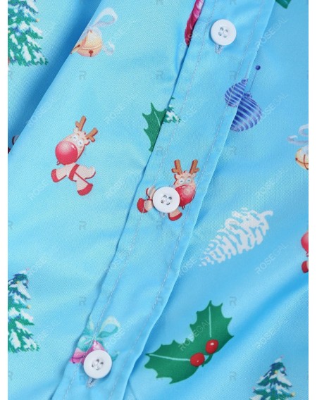 Christmas Tree Printed Turn Down Collar Shirt - M