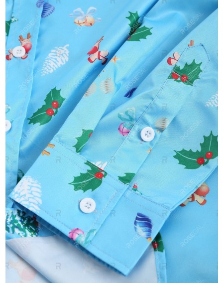 Christmas Tree Printed Turn Down Collar Shirt - M