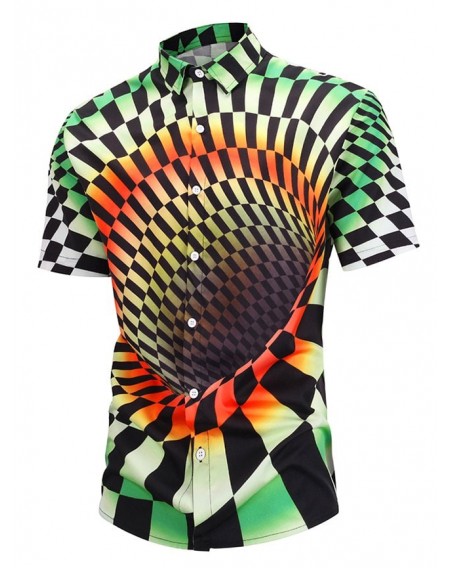 Geometric Printed Short Sleeves Shirt - L