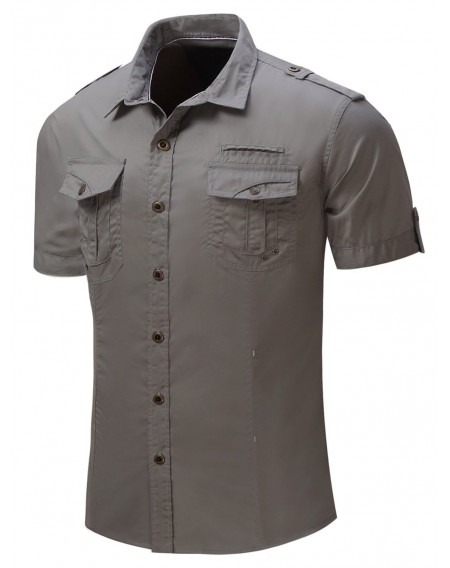 Pocket Decoration Short Sleeves Cargo Shirt - L