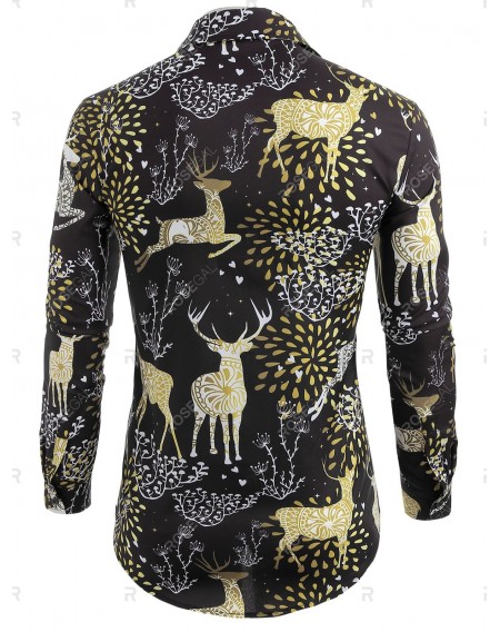 Elk Print Christmas Long Sleeve Shirt - L