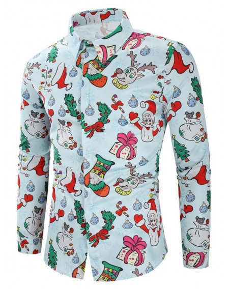 Christmas Santa Candy Gift Print Long Sleeves Shirt - 2xl