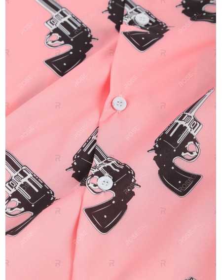 Gun Print Pocket Decoration Short Sleeves Shirt - 2xl