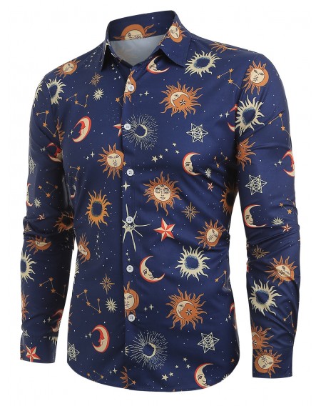 Moon Sun Pattern Long Sleeve Shirt - S