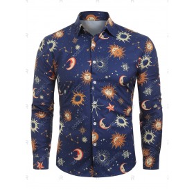 Moon Sun Pattern Long Sleeve Shirt - S
