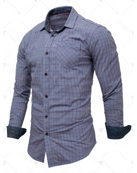 Chest Pocket Grid Long Sleeve Shirt - M