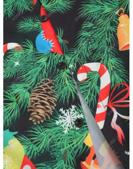 Christmas Theme Print Hidden Button Shirt - L