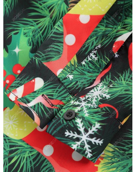 Christmas Theme Print Hidden Button Shirt - L