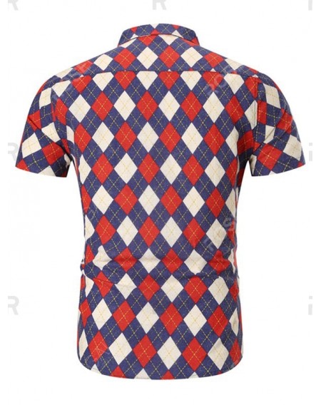 Argyle Pattern Short Sleeves Shirt - M