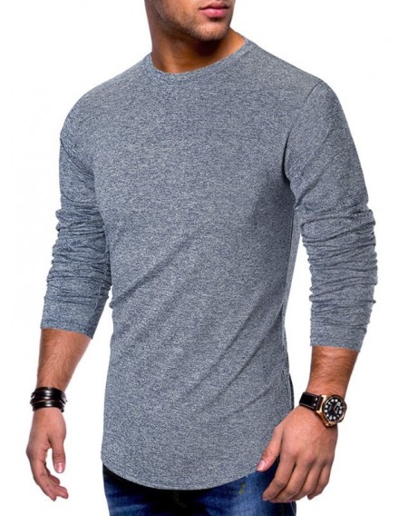 Long Sleeve Curved Hem Solid T-shirt - Xl