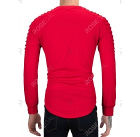 Pleated Sleeve Solid Color Curved Hem Sweatshirt - Xl