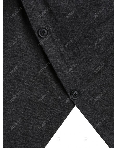 Asymmetric Mock Button Long Sleeve Draped T-shirt - 3xl