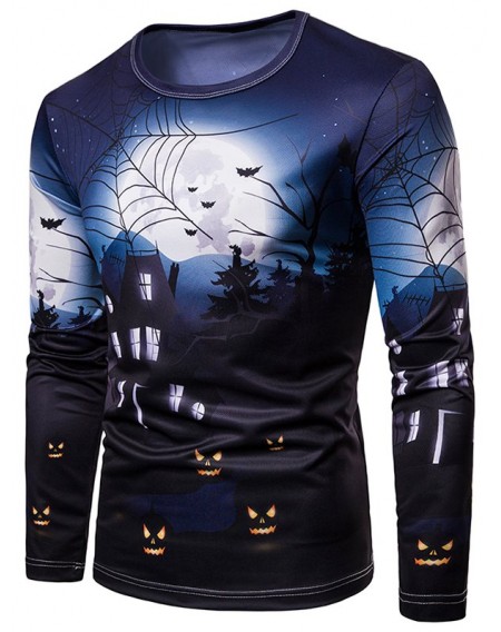 Halloween Village Printed Casual T-shirt - L