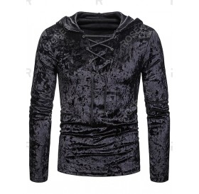 Lace Up Solid Velour Hooded T-shirt - 2xl