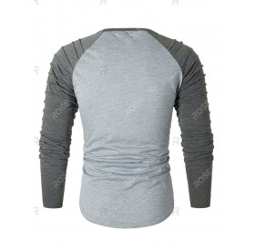 Pleated Raglan Sleeve Colorblock Spliced Chest Pocket T-shirt - 3xl