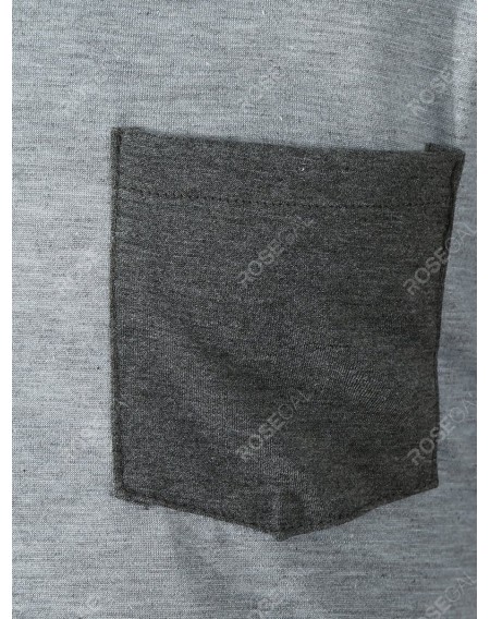 Pleated Raglan Sleeve Colorblock Spliced Chest Pocket T-shirt - 3xl