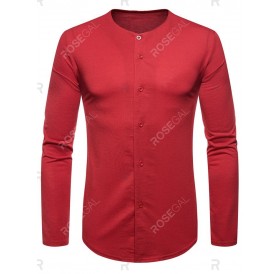 Casual Round Neck Button Up T-shirt - L