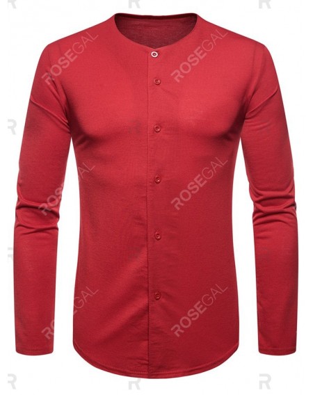 Casual Round Neck Button Up T-shirt - L