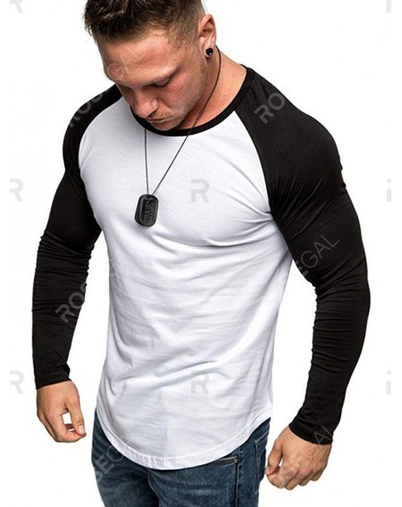 Color Block Splicing Raglan Sleeve T-shirt - M
