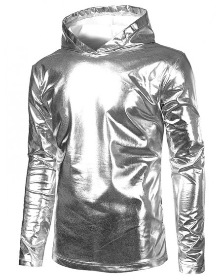 Metallic Hooded Long Sleeve T Shirt - 2xl