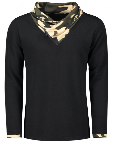 Camouflage Heaps Collar Long Sleeve T-shirt - L