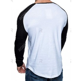 Contrast Raglan Sleeve Pleated Trim Pocket T Shirt - 3xl